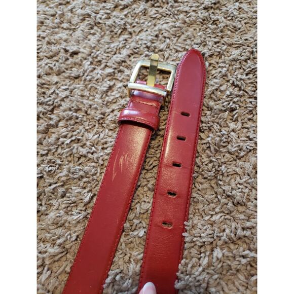 Talbots vintage genuine leather red belt gold buckle 1 inch M - Picture 2 of 5
